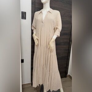 Elegant Cream Striped Maxi Dress